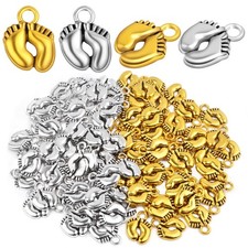 100pcs Vintage Footprint Charms Alloy Feet Shaped Print Pendant for DIY Neckl...