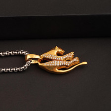 Pendentif Panthères En Laiton Doré Et Noir - 6.3 Cm - Référence 2665 - Neuf Sans Emballage
