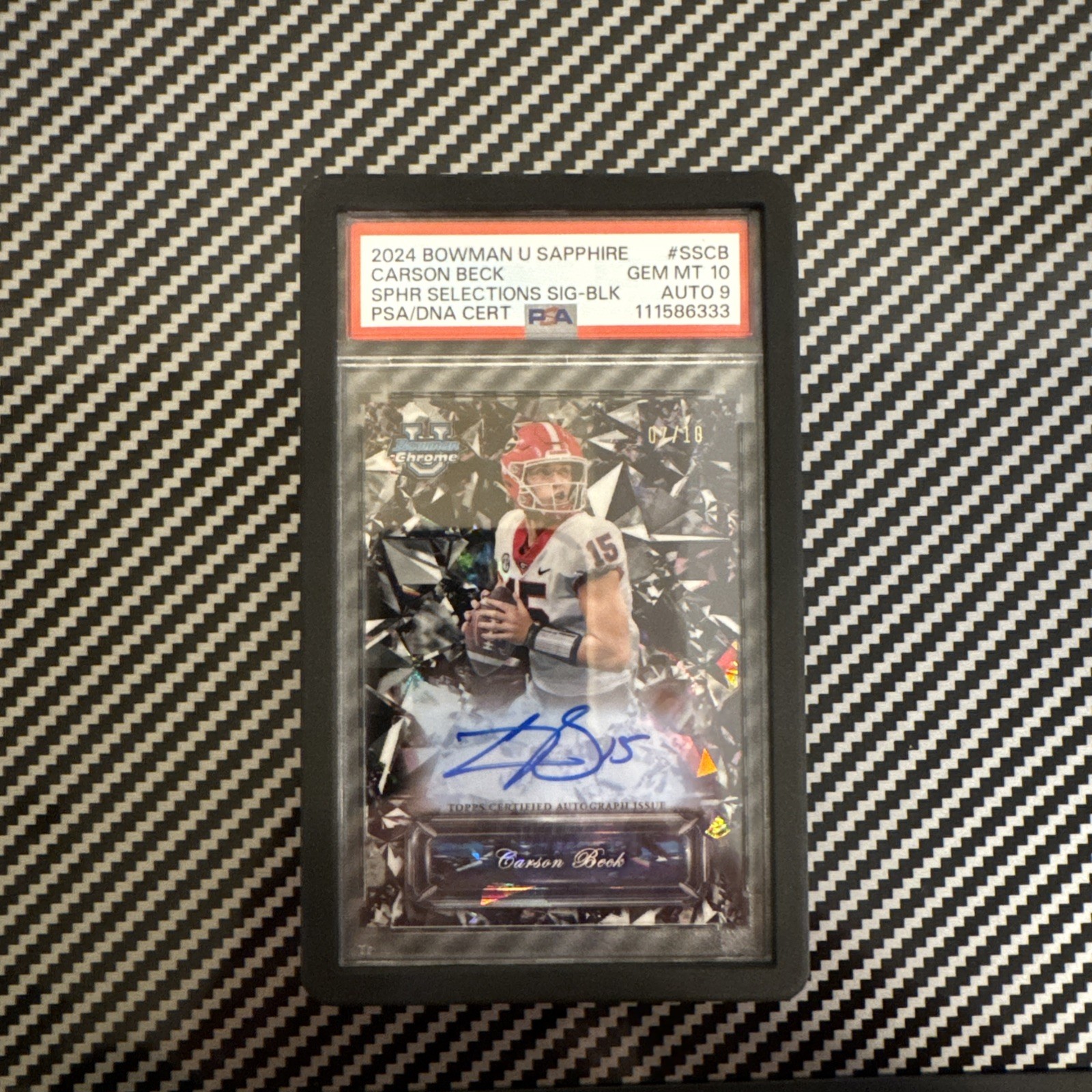2024 Bowman Chrome U Sapphire Carson Beck Black Select Refract Auto #7/10 PSA 10