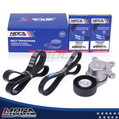 2*Serpentine Belt & Belt Tensioner for Ford Explorer Lincoln MKX Mazda 6 CX-9 V6