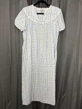 Lanz Of Salzburg Nightgown Womens S Blue Floral Stripe Cottage Prairie Classic