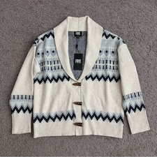 Frye Oatmeal Heather Shawl Collar Fair Isle Cardigan Sweater Toggle Womens M