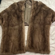 Women's Vintage 50s Mink Brown Fur Stole Shawl/Wrap with Fur Trim Satin lining