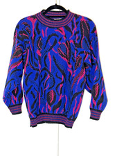 Vintage New Wave 80  s 90's Bright Indie Blue and Pink Chantal Sweater