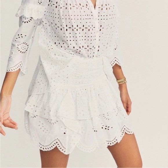 LoveShackFancy Women'S Onika Antique Embroidered Cotton Short Mini Skirt S 4
