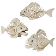 NEROSUN Halloween Fish Skeleton Decorations, 3 Pack 10" Plastic Animal Skelet...