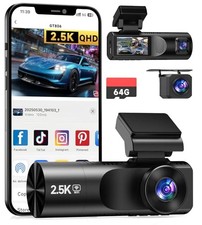 4K Dual Dash Cam Front  Rear with WiFi, Night Vision, 64GB Storage Capacity