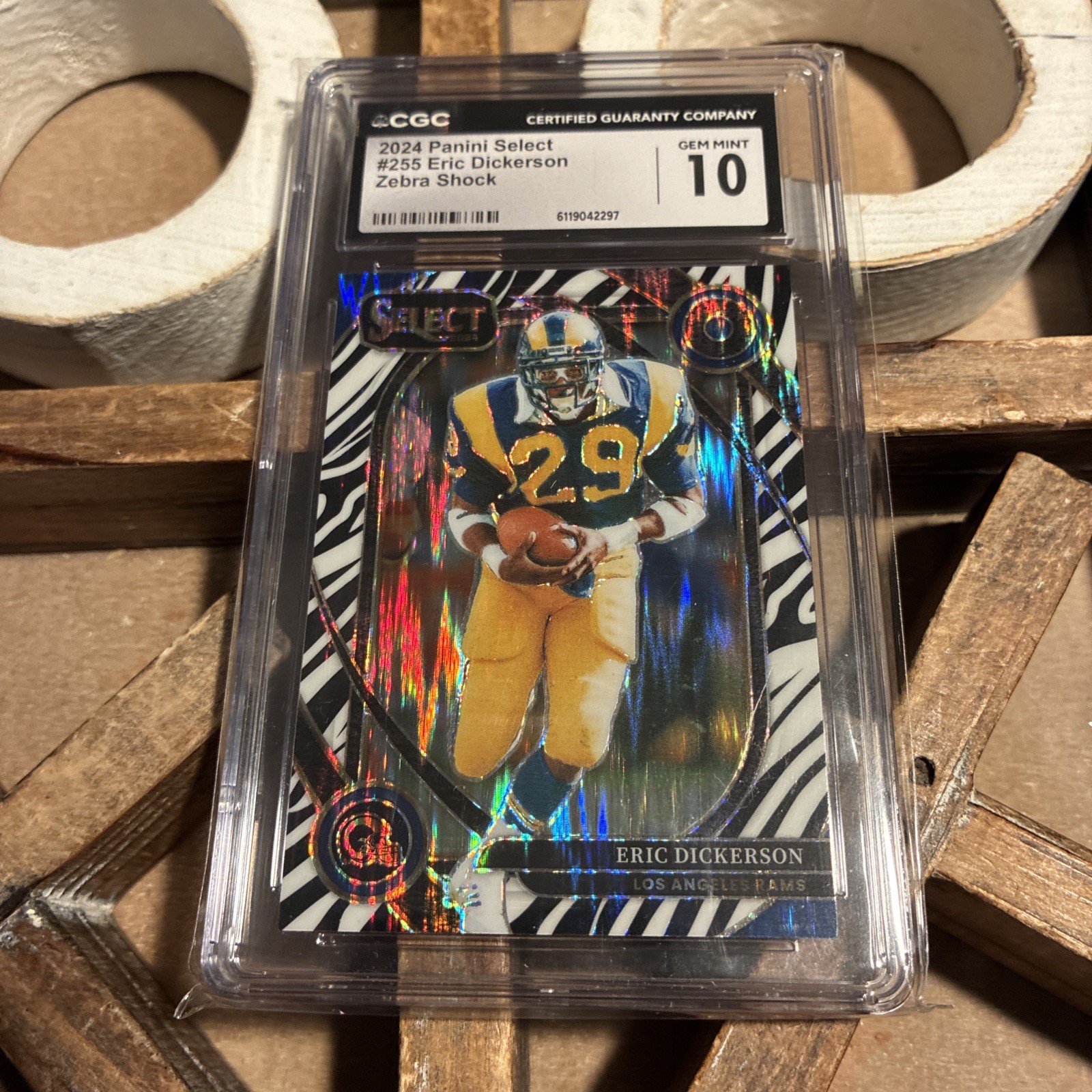 Panini 2024 Select Zebra Prizm Eric Dickerson Club Level #255 Los Angeles Rams