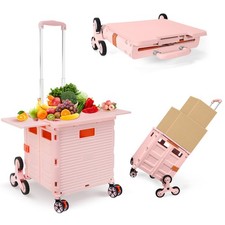 Foldable Utility Cart with Stair Climbing Wheels,Collapsible Rolling Crate wi...
