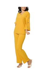 Antthony Women's 2-piece Rhinestone Grommet Top & Pant Set Gold