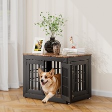 Snuowu 32" Heavy-Duty Dog Crate Furniture for Small/Medium Dogs, Rustic Woode...