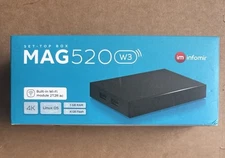 INFOMIR MAG520 SET-TOP BOX WITH REMOTE, ADAPTER, HDMI CABLE AND BATTERIES, NIB