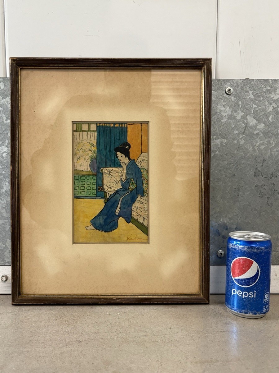 🔥 Fine Antique Old Japanese Asian ART DECO Geisha Portrait Oil