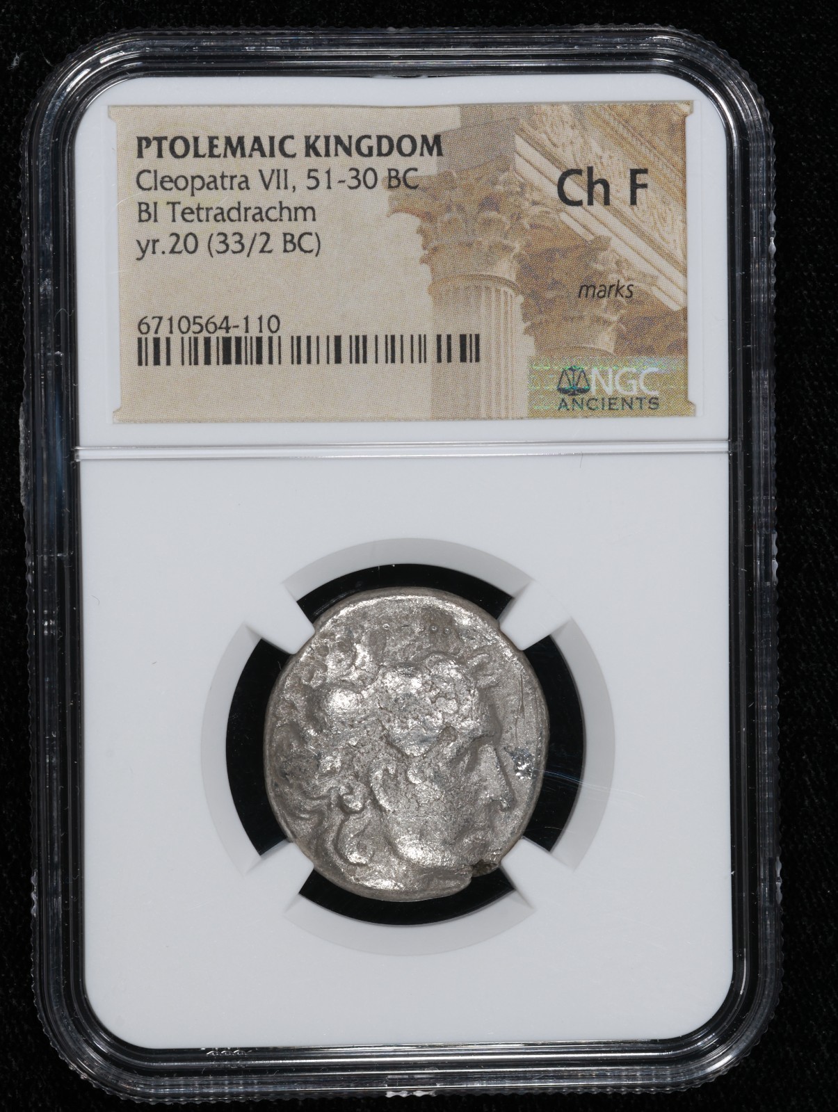 Cleopatra VII BI Tetradrachm Ptolemaic Kingdom Billon (Yr 20) 33/2 BC • NGC Ch F