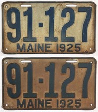 Maine 1925 License Plate Pair Set 91-127 Original Paint