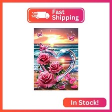 Lxmsja Crystal Heart Diamond Art Kits for Adults, Pink Roses DIY Full Drill Diam