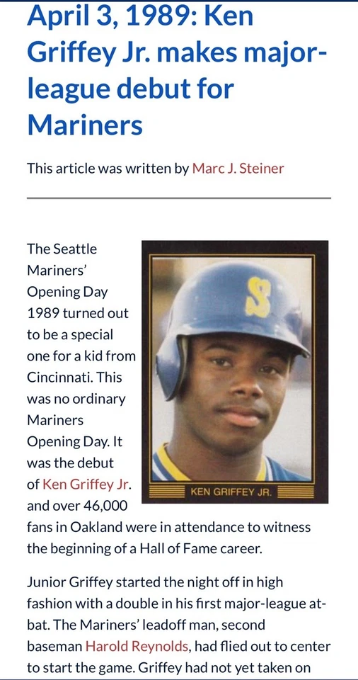 KEN GRIFFEY JR MLB DEBUT & HIT #1 TICKET🎟️4/3/1989 OMAR VIZQUEL MLB DEBUT PSA 5 - Image 2 of 4