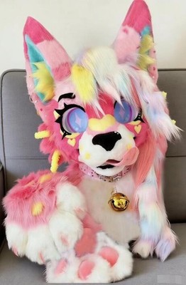 Fursuit Long haired Dog Fox Mascot Party Halloween Fur Cosplay(head+claws)