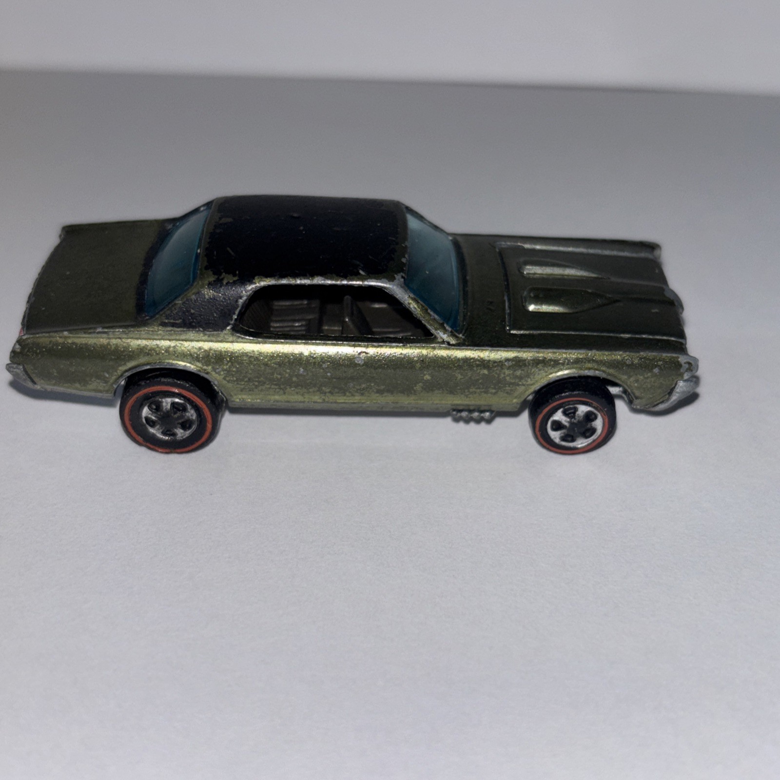 Vintage 1968 Redline Hot Wheels Hk Custom Cougar Olive Black Roof Olive Interior