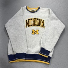 VINTAGE Michigan Wolverines Sweatshirt Mens Medium Weave Ringer Crewneck 90s