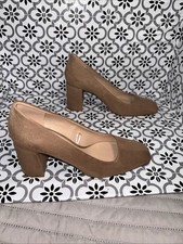 Mango Tan Nude Faux Suede Sqaure Toe Chunky Block Heels Sz: 37 (US 6.5)