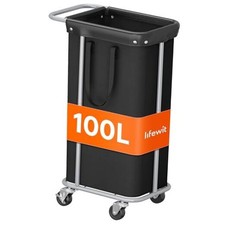 Large Laundry Basket with Wheels, Tall 1 Section Laundry Hamper 100L Black