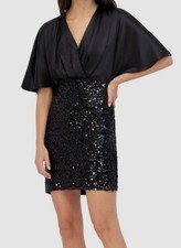 Eliza J Women's Black Satin Sequined A-Line Dress Size 6