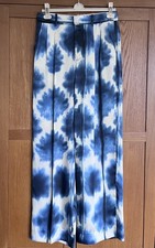 Pantalone Zara Tie-Dye plissettato gamba larga blu bianco sporco tasche raso taglia M