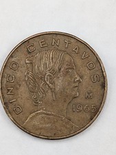 1965, 5 Centavo Mexico Brass Coin, Very Good, Circulated