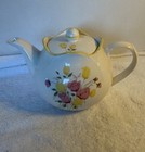 Vintage Yellow Pink  Ceramic Teapot Hand Painted Floral Design Made in Japan MCM