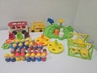 Vintage Fisher Price Little People Lot Playground School Bus Swings Wooden Figs