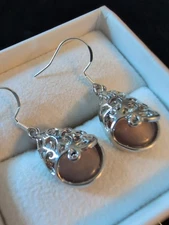 Vintage Sterling 925 Irish Ireland Handcrafted Looking Glass Quartz Earrings 925