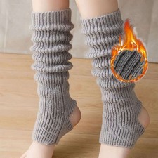 Women Soft Knit Cable Leg Warmers Solid Mid Calf Winter Long Boot Slouchy Sock