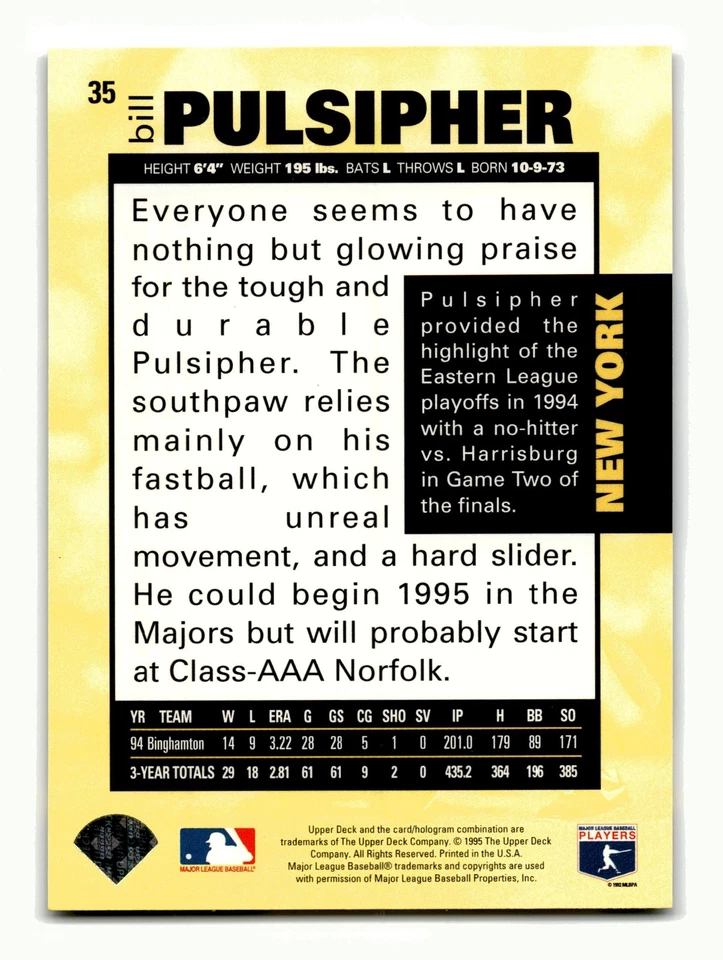 Bill Pulsipher 1995 Collector's Choice Future Foundation #35 Mint - Image 2 of 2