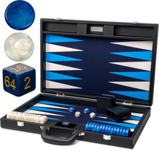 Pointworks 19 Inch Premium Backgammon Set Leather Black Blue