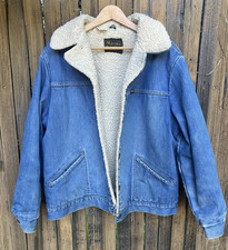 Vintage 70s Maverick Ranch Coat Sherpa Lined Denim Jacket XL Western USA