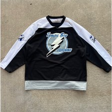 Vintage 90s Tampa Bay Lightning Hockey Jersey XL The Bench Made in USA Black