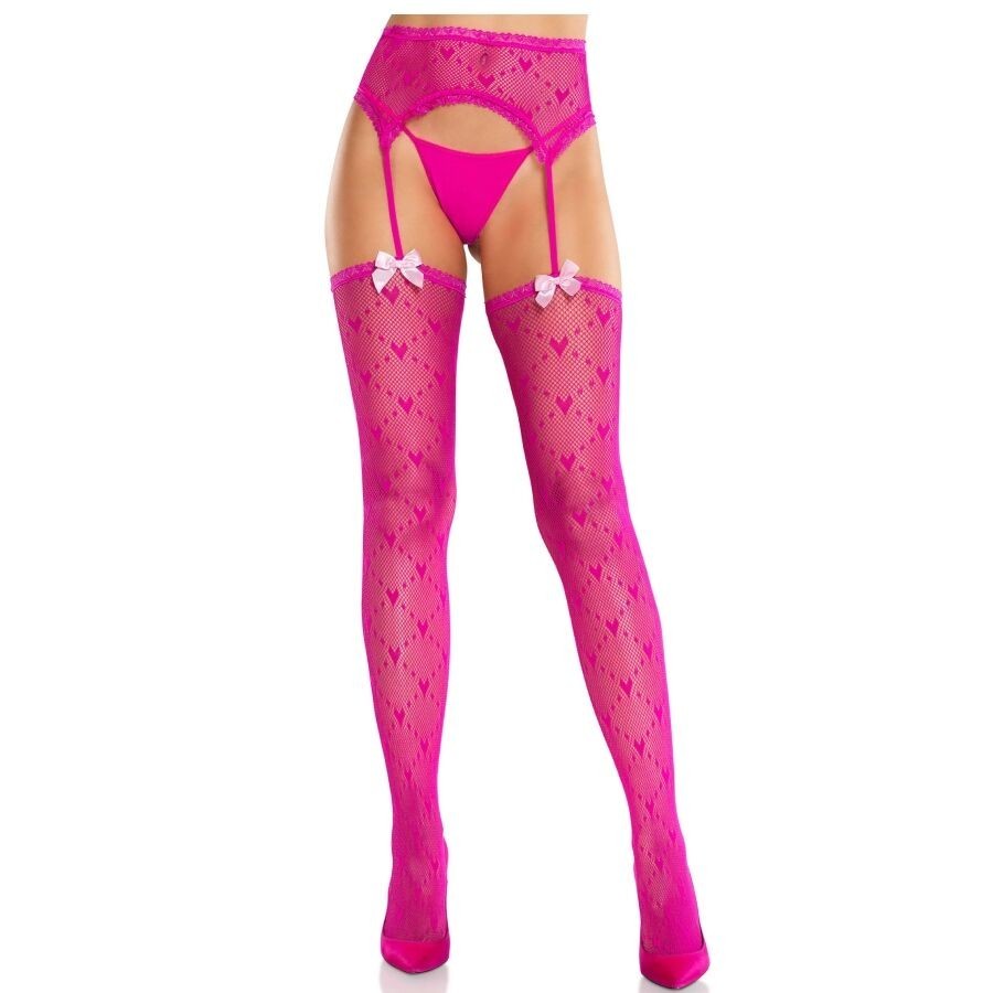 LEG AVENUE - MEDIAS DE CORAZÓN CON LIGAS MAGENTA
