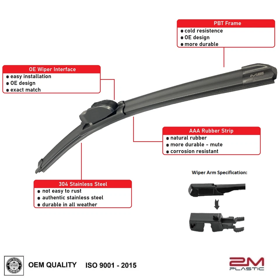 Front + Rear Windshield Wiper Blades For Mercedes GLS 63 AMG 2021-2024 - Image 2 of 4