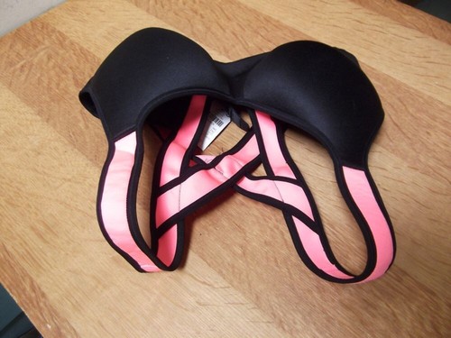 1 X SECRET POSSESIONS BLACK/PINK TRIM NON WIRED PADDED SPORTS BRA 34C, BNWT. - Picture 9 of 10