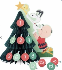 Hallmark Peanuts Countdown to Christmas Honeycomb 3D Pop-Up Tree Decoration New