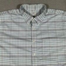 LL Bean Shirt Mens 17.5 35 Blue Plaid Slightly Fitted Button Down Casual Preppy