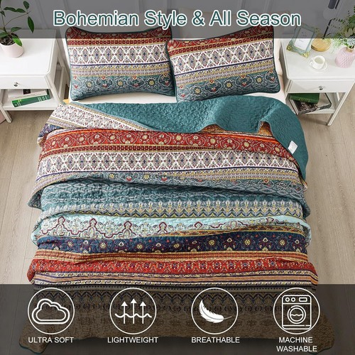 WONGSBEDDING Boho Bohemian Queen King Bedding Quilt Set,Bedspread for All Season - Picture 58 of 141
