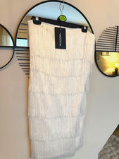 PLT White tassel bodycon Bandeau dress size 12 - RRP £40 NEW WITH TAGS