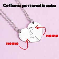 Cuore Spezzato Ciondolo 2 Collane con Incisione Personalizzato Uomo Donna Coppia