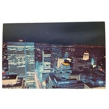 Postcard Night Aerial View Downtown Montreal Quebec Canada Chrome Unposted