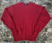 Ralph Lauren Polo Jumper Lambswool Knit V Neck Sweater, Red, Mens XL