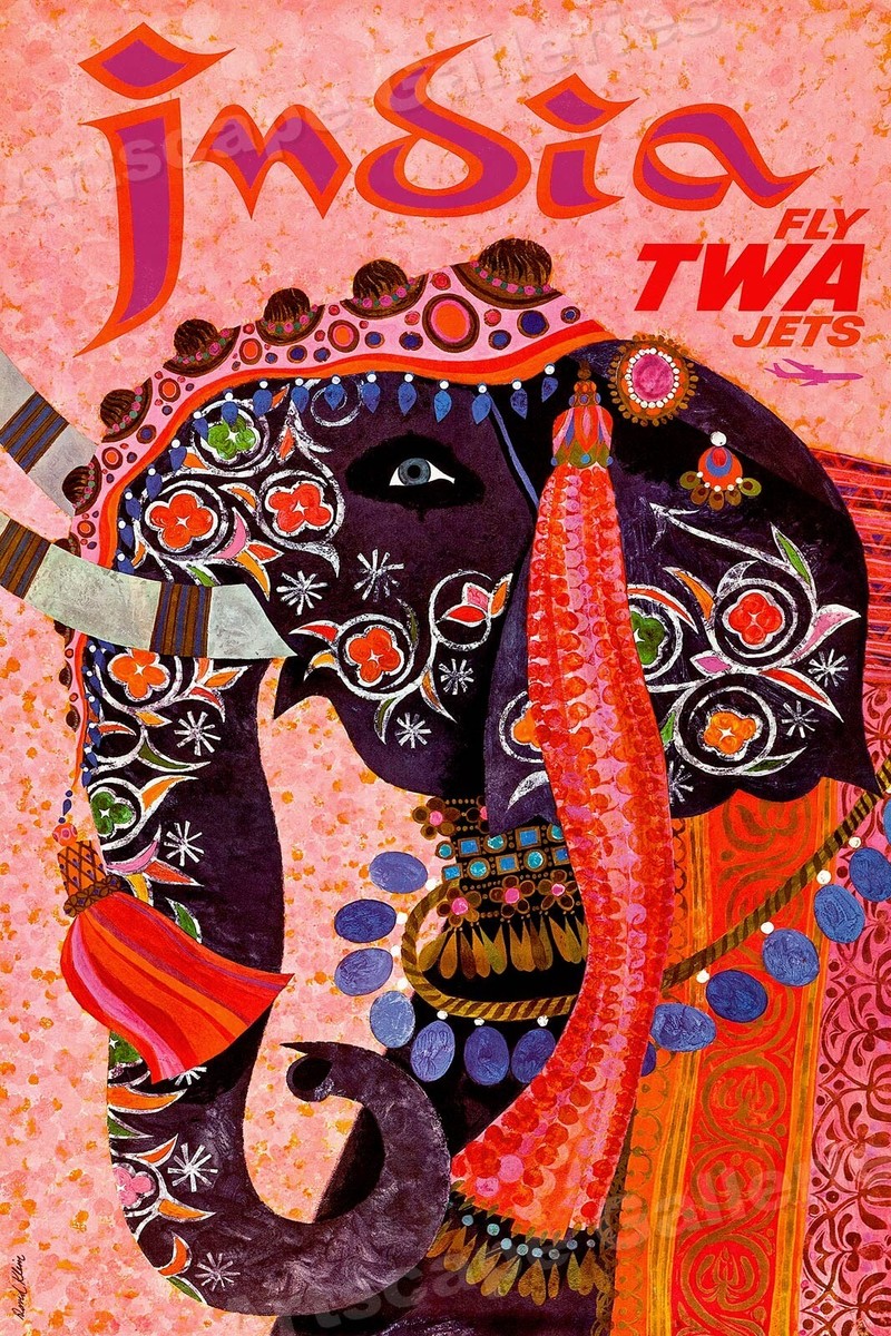 1960s “TWA India” Vintage Style Airline Travel Poster