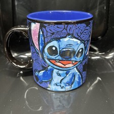 B13- Disney STITCH Blue on Black Ceramic Mug 4.25"x4" Holds 20 fl oz