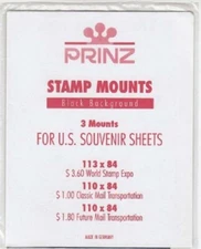 3 Prinz/Scott Stamp Mounts Archival Quality For WSE Souvenir Sheets 1 Pack BLACK
